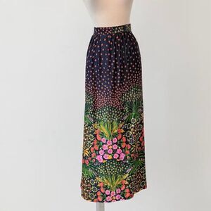 Miss Beirner 1960s Black Patchwork Maxi Pencil Long Skirt Floral Medium VTG
